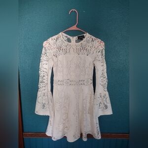 Topshop White Lace Long-Sleeve Mini Dress
